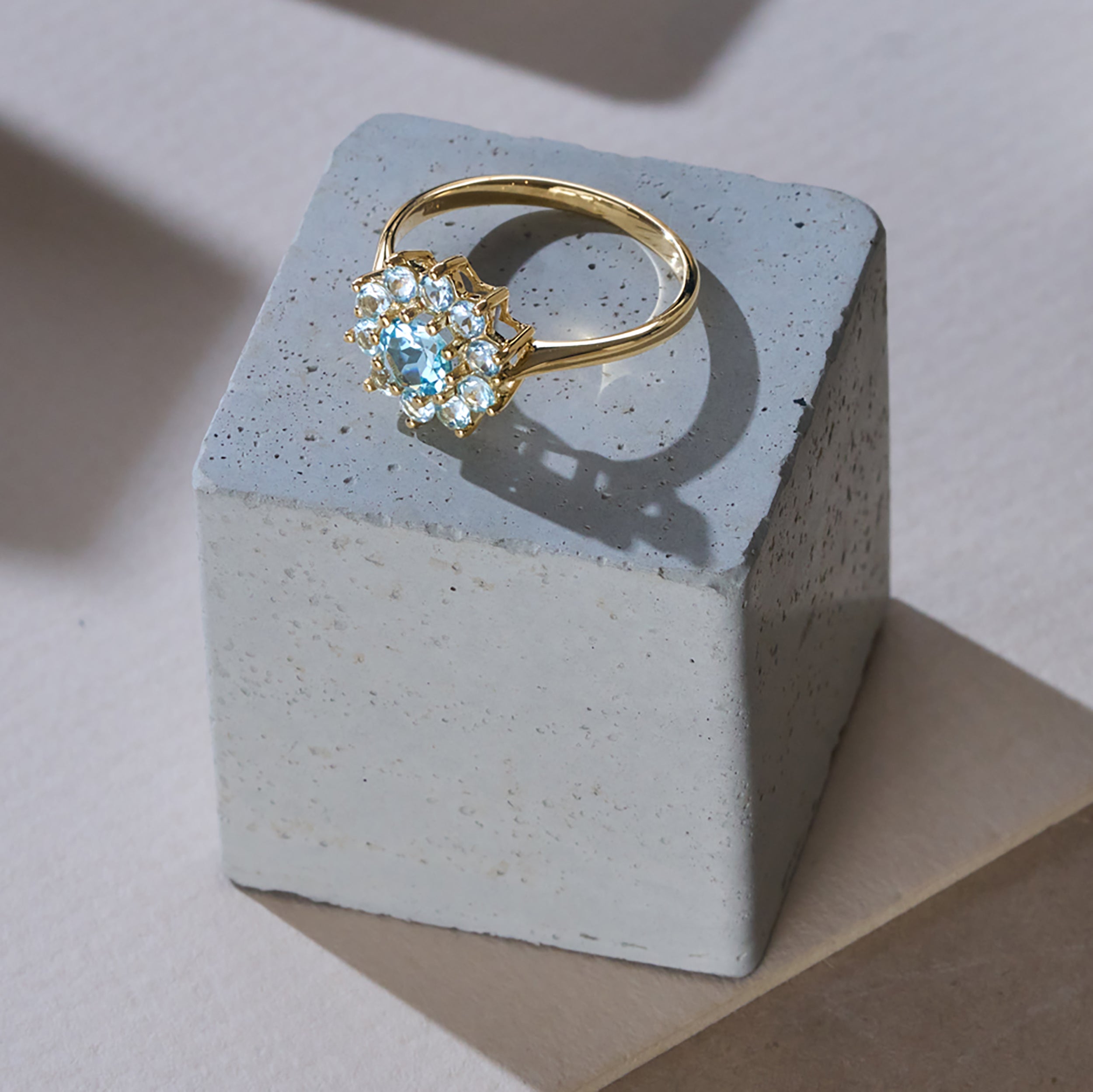 1.10ct Blue Topaz Cluster Ring in 9K Yellow Gold